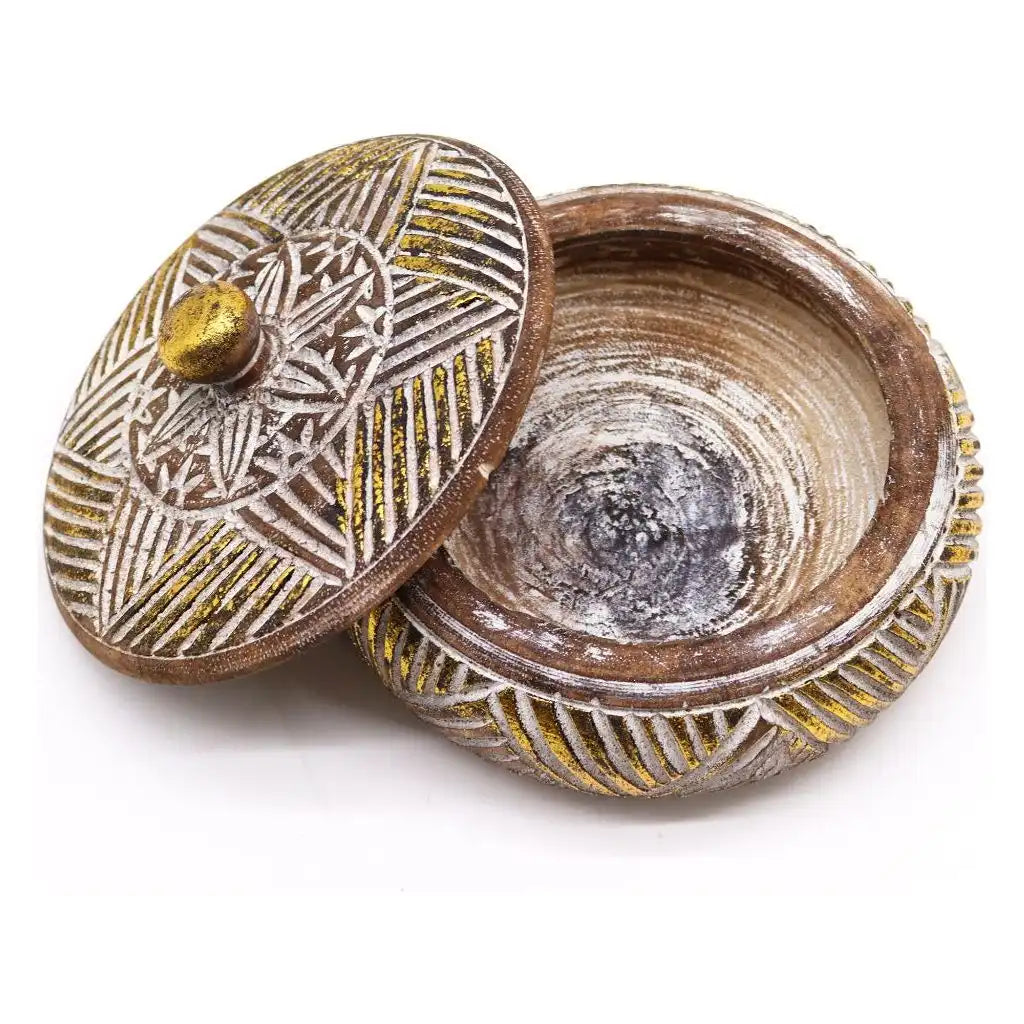 Ancient Wisdom Wooden Trinket Dish Jar Tray with Lid - Handmade & Fairly Traded Home & Garden > Household Supplies > Storage & Organisation > Household Storage Containers > Decorative Wooden Storage Jars emmy-jane-boutique.myshopify.com