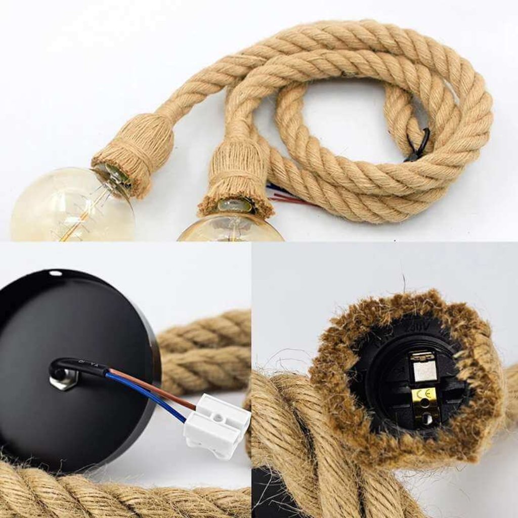 Double Head 2m Hemp Rope Pendant Light fixtures for Cafe Restaurant bar~4736-4