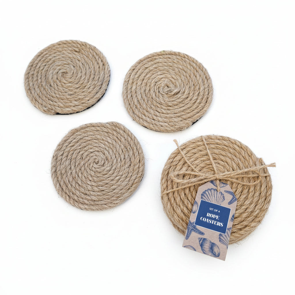 Set of four rope coasters on a white background