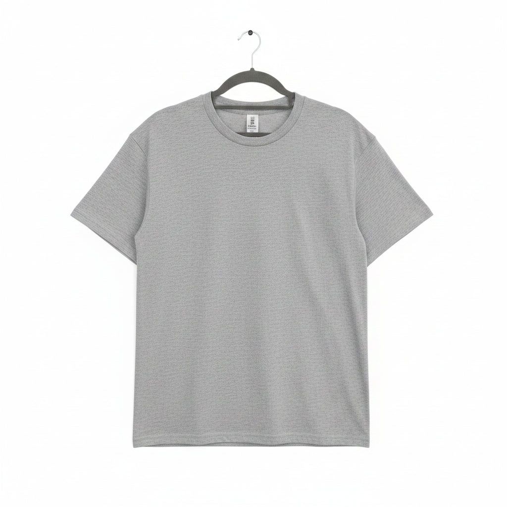 Men's Grey cotton t-shirt on a hanger against a white background