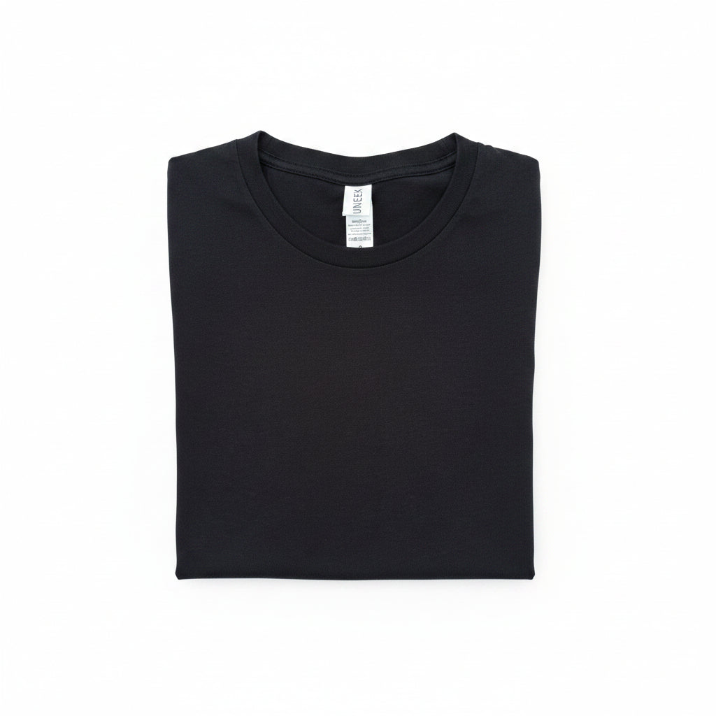 Folded men's black t-shirt on a white background