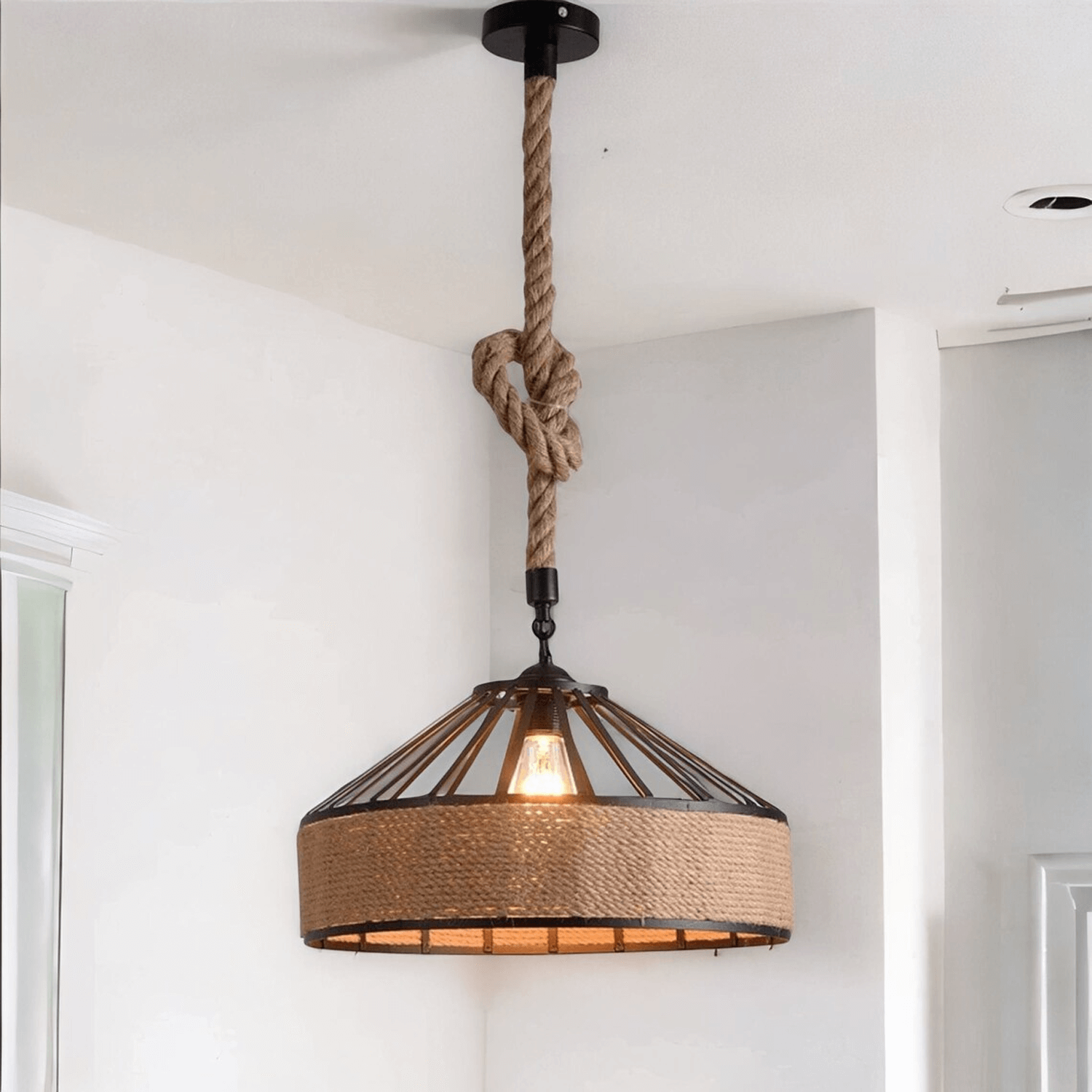 Vintage Retro Industrial Loft Hemp Rope 40cm Iron Pendant Ceiling Light Retro Lamp~2122-0