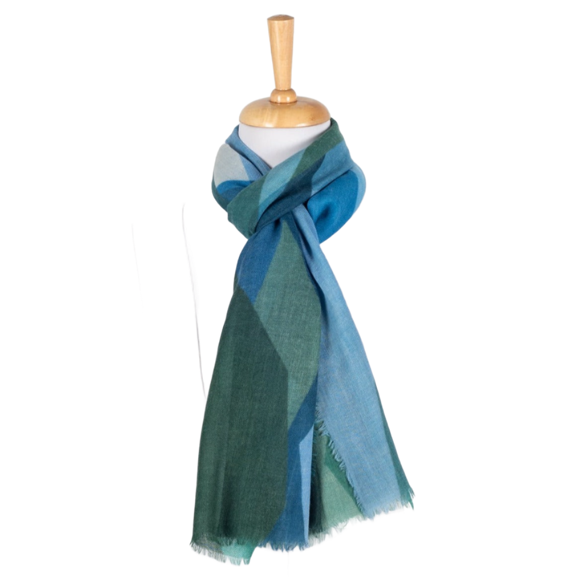 Merino Wool Scarf - Green Multi Abstract Peaks