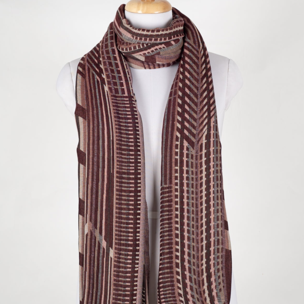 Geometric Abstract Jacquard Merino Wool Scarf - Maroon