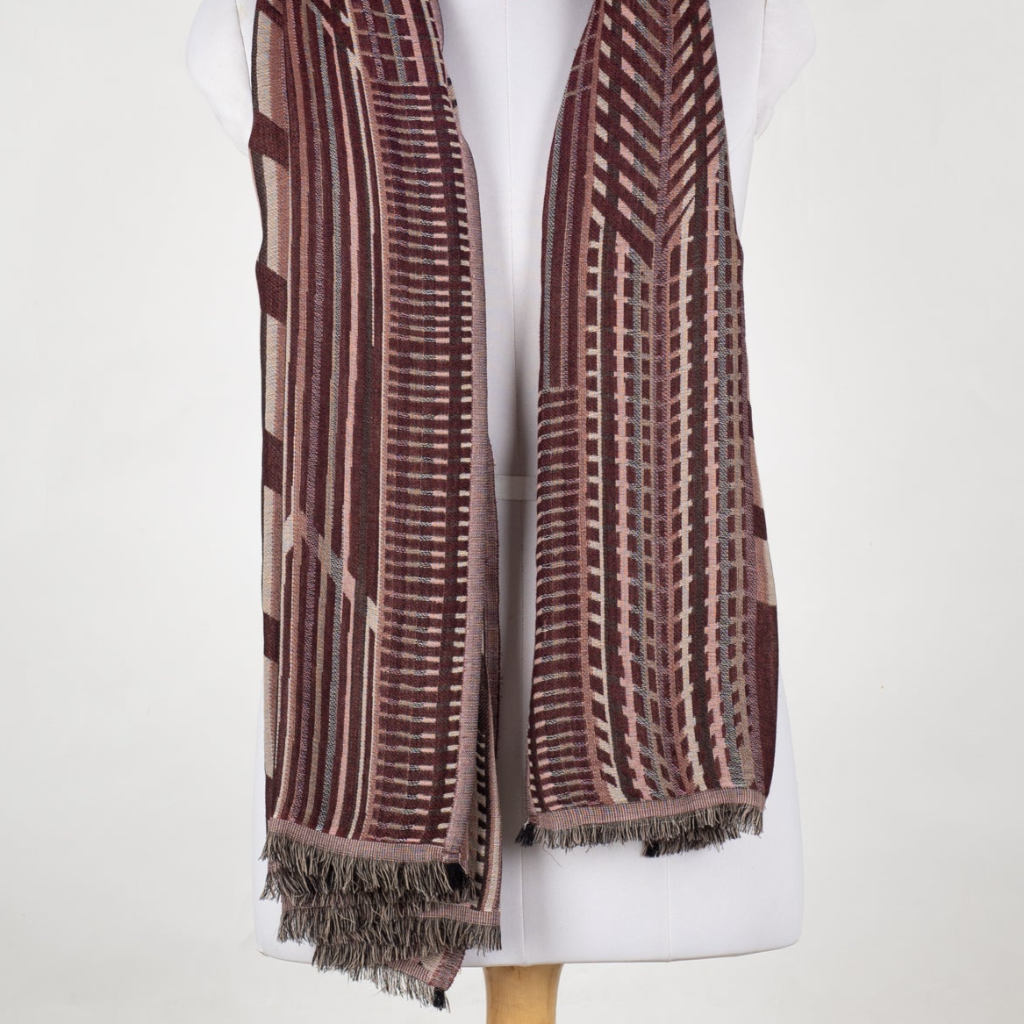 Geometric Abstract Jacquard Merino Wool Scarf - Maroon