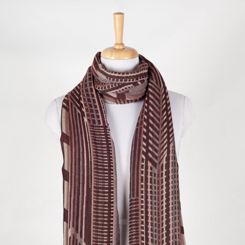 Geometric Abstract Jacquard Merino Wool Scarf - Maroon