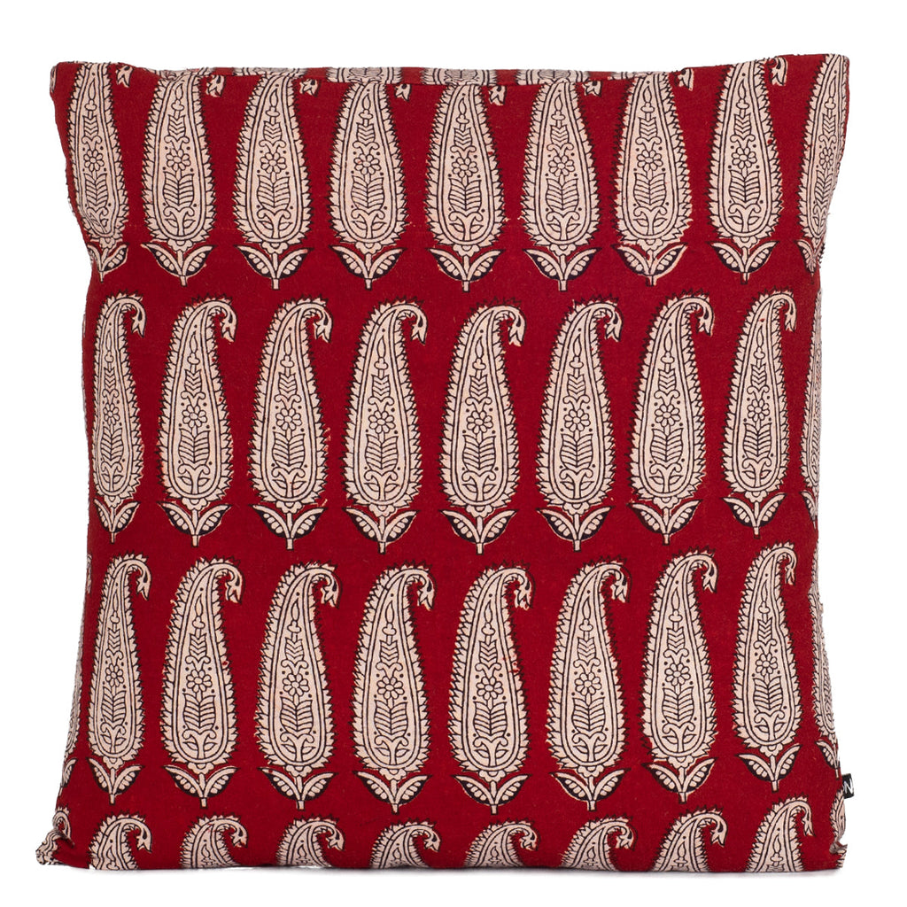 Paisley Bagh Hand Block Print Cotton Cushion Cover - Red-0