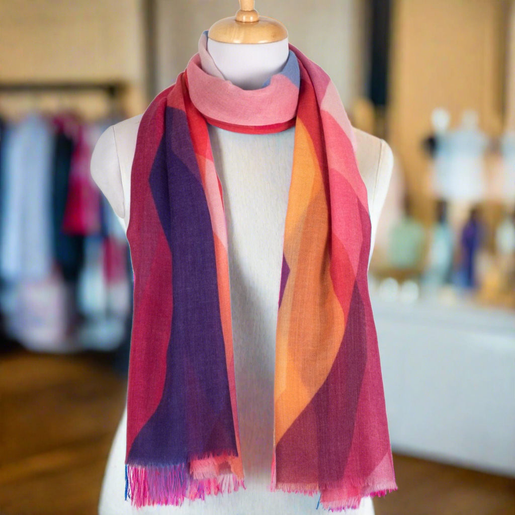 Abstract Peaks Merino Wool Scarf - Pink Multi