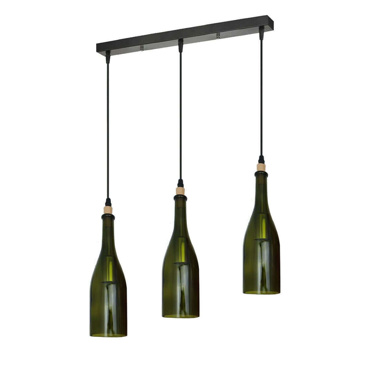 Industrial Ceiling Pendant Light 3Wine Bottle Cluster Glass Lampshade~1345-4