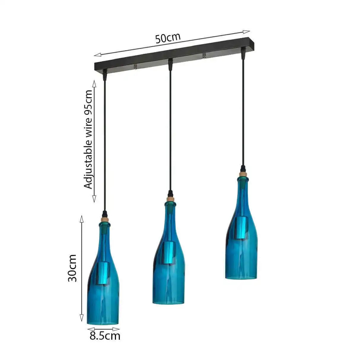 LEDSone Industrial Wine Bottle Cluster Pendant Light - 3 Glass Lampshade Home & Garden > Lighting > Lighting Fixtures > Ceiling Light Fixtures > Ceiling Lights > Pendant Lights > Glass Bottle Lights emmy-jane-boutique.myshopify.com