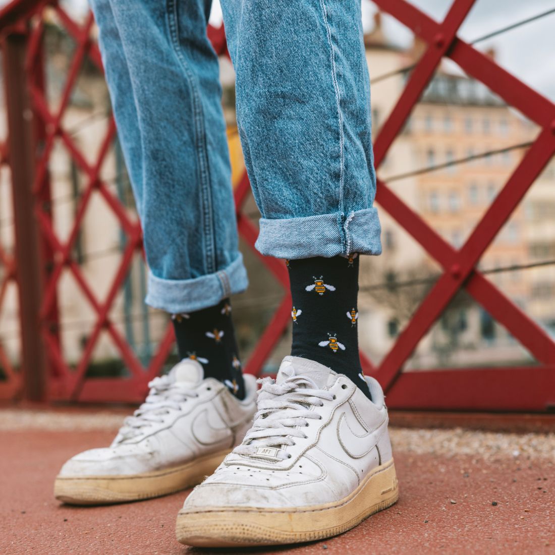 Navy Bee Print Bamboo Socks