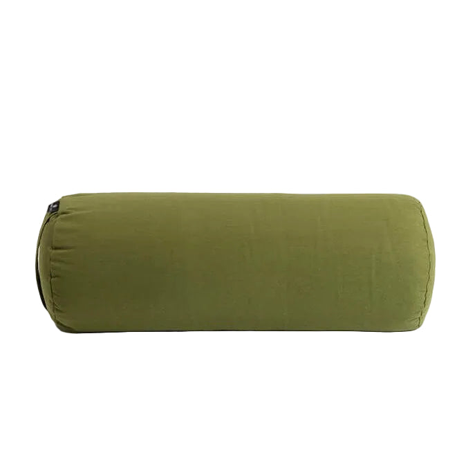 Green cylindrical pillow on a white background