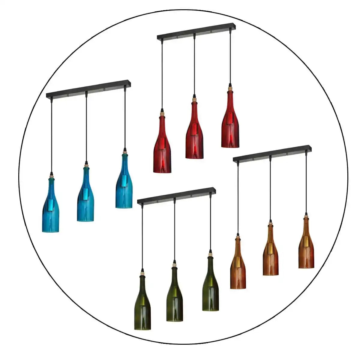 LEDSone Industrial Wine Bottle Cluster Pendant Light - 3 Glass Lampshade Home & Garden > Lighting > Lighting Fixtures > Ceiling Light Fixtures > Ceiling Lights > Pendant Lights > Glass Bottle Lights emmy-jane-boutique.myshopify.com