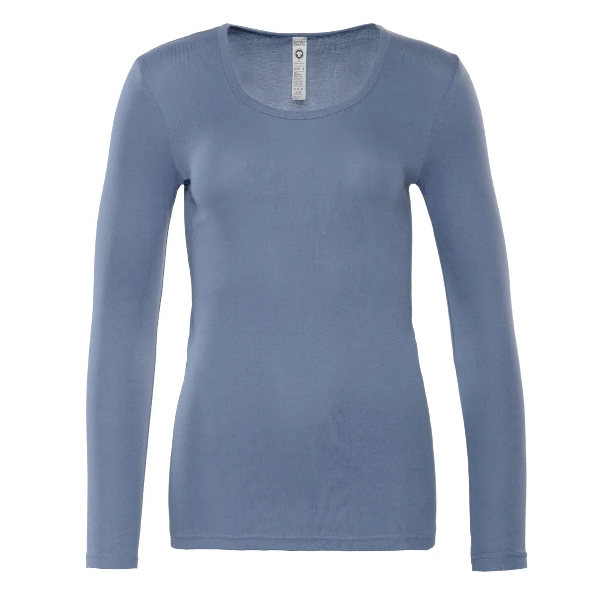 Blue long-sleeve shirt on a white background