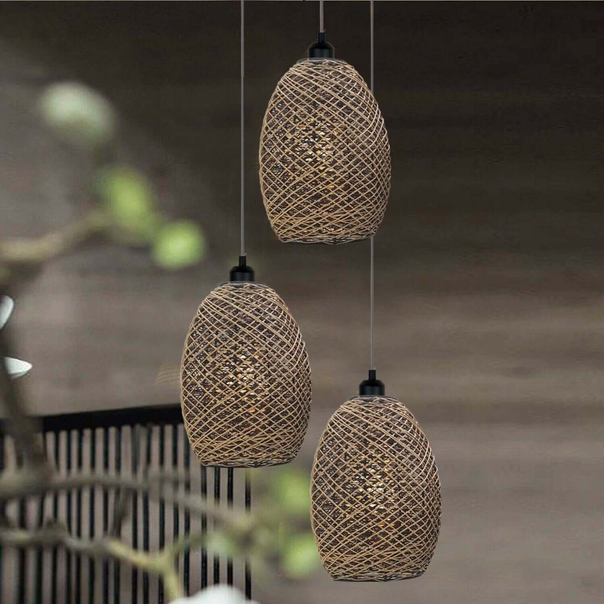 Rattan Wicker Ceiling Pendant Light Shade Hanging Light Antique décor Lampshade~1334-15