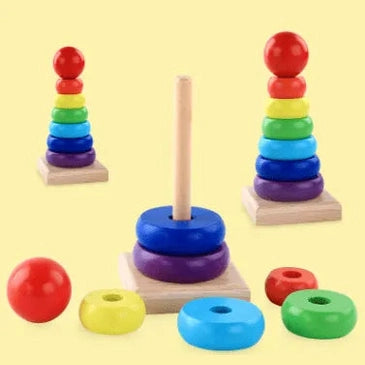 Emmy Jane Educational Wooden Rainbow Tower Stacking Rings Baby & Toddler > Baby Toys & Activity Equipment > Baby Activity Toys > Wooden Toys For Toddlers > Rainbow Stack Towers and Worm Puzzles emmy-jane-boutique.myshopify.com