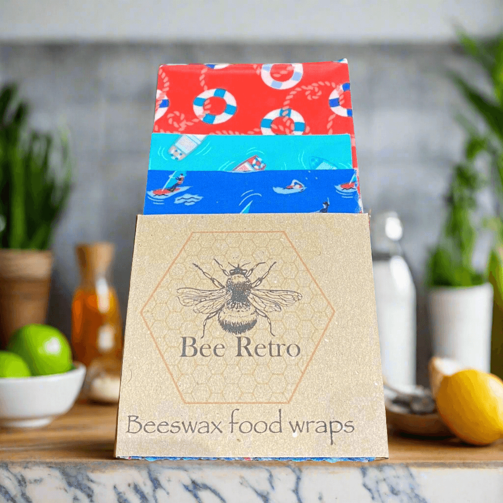 Emmy Jane - Bee Retro Beeswax Food Wraps with Seaside designs in Red and Blue Shades