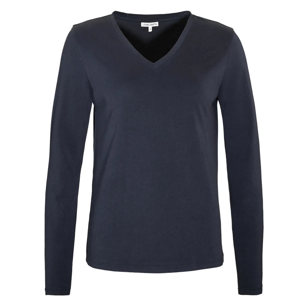 Navy blue long-sleeve shirt on a white background