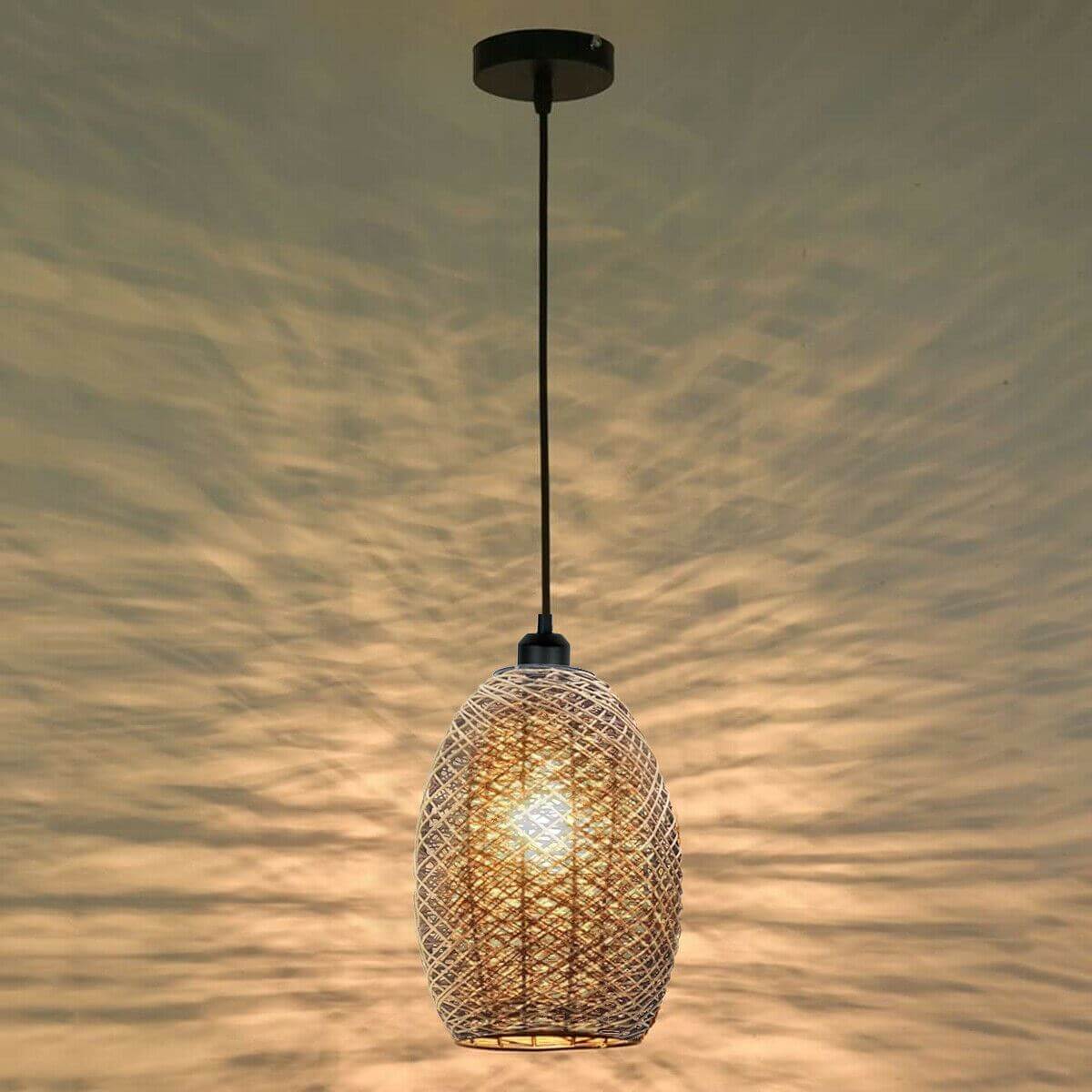 Rattan Wicker Ceiling Pendant Light Shade Hanging Light Antique décor Lampshade~1334-6