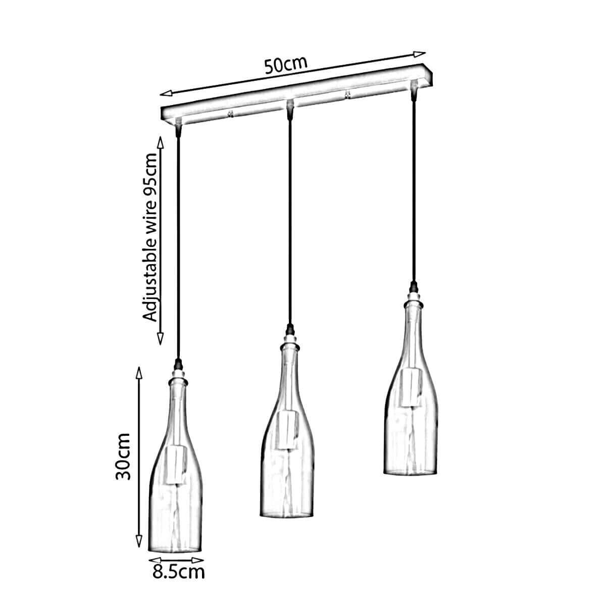 Industrial Ceiling Pendant Light 3Wine Bottle Cluster Glass Lampshade~1345-10