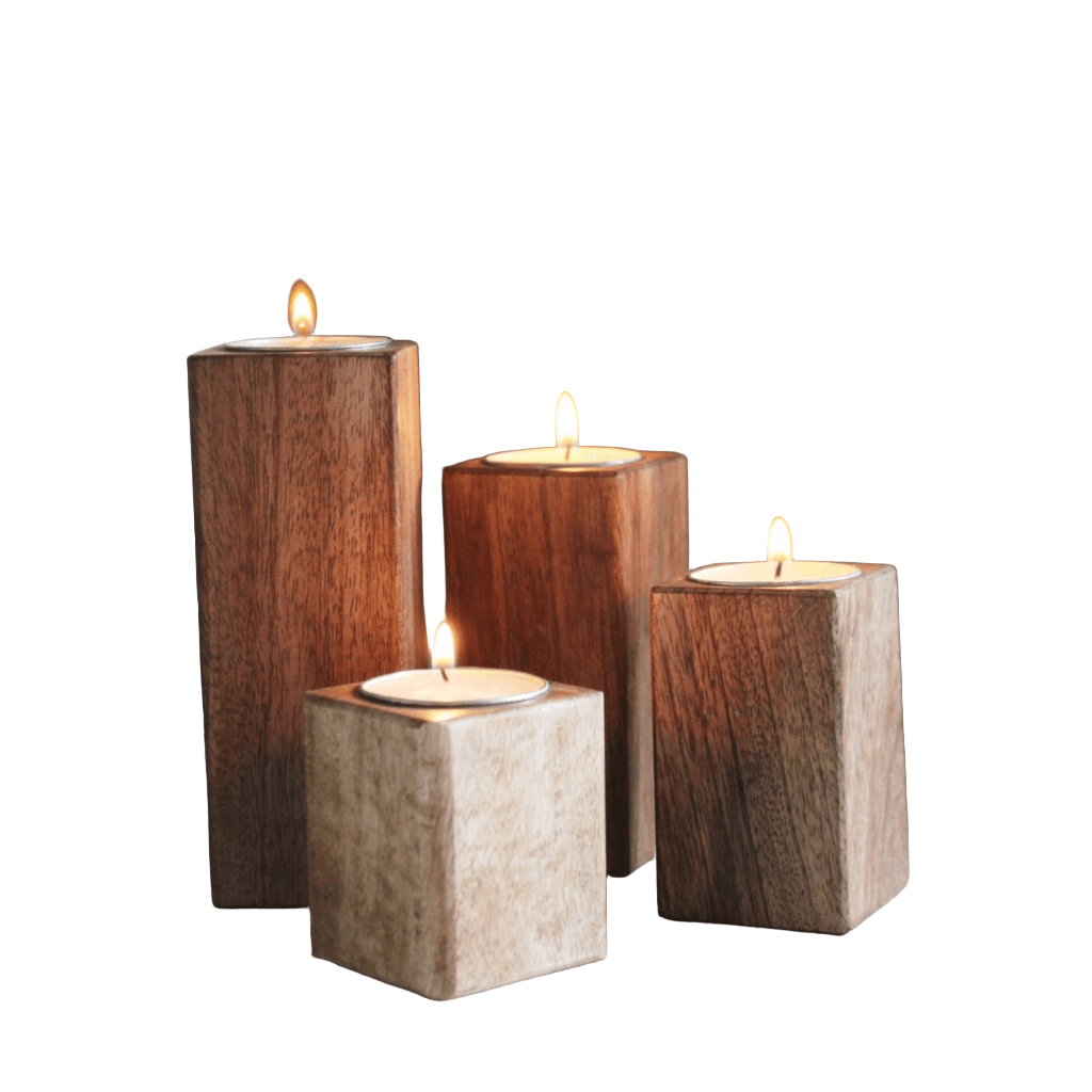 Set of Four Mango Wood Tealight Holders