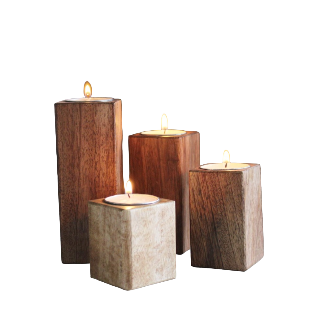 Set of Four Mango Wood Tealight Holders