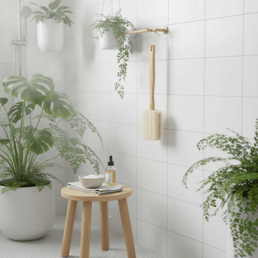 Long Handled Bath Brush Sustainable Hemu Wood & Loofah Shower Brush