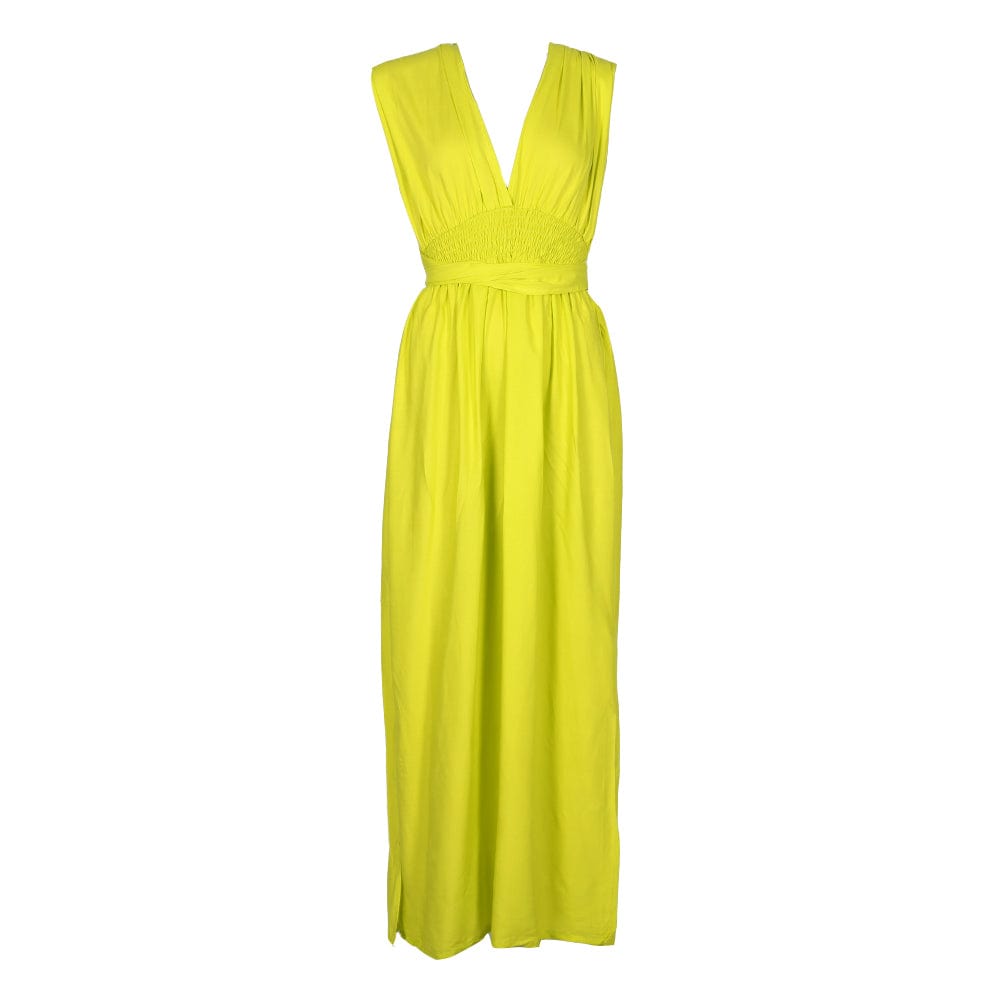 Yellow dress on a mannequin against a white background