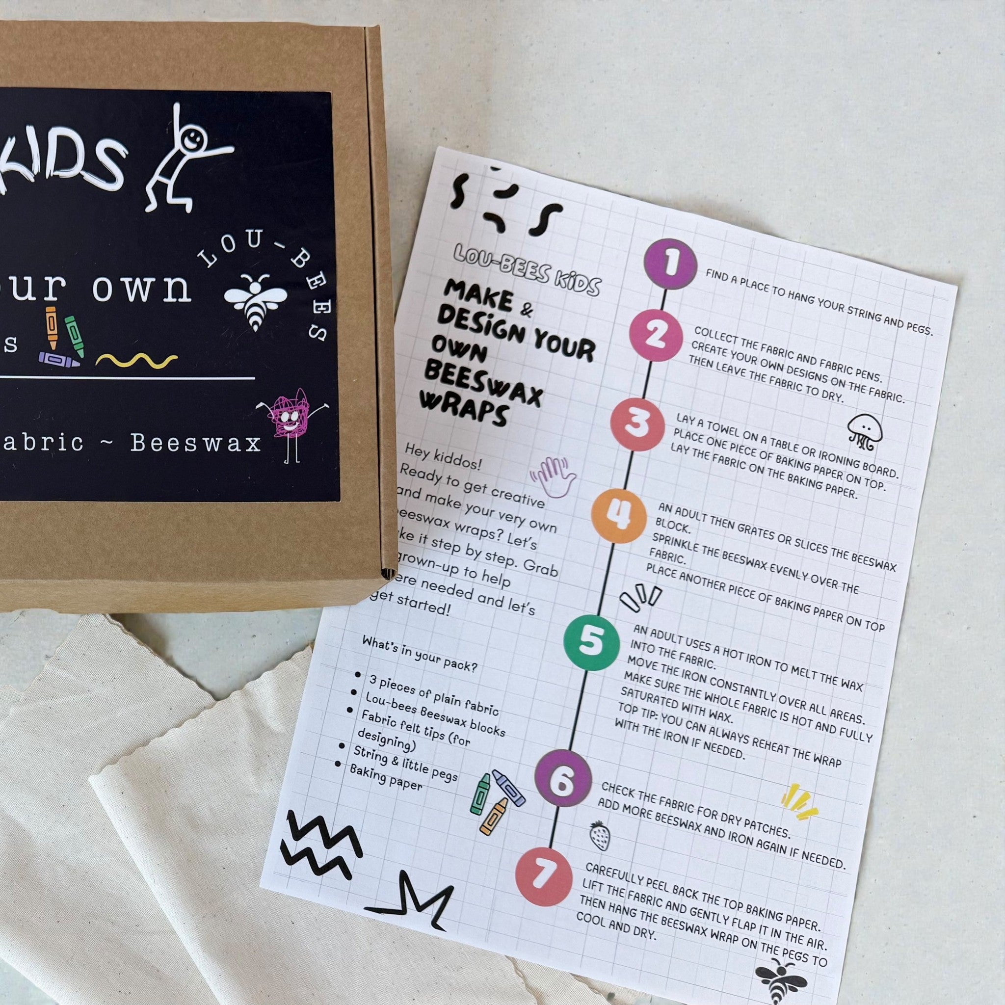 Beeswax wrap kit with instructions and branded packaging on a white background