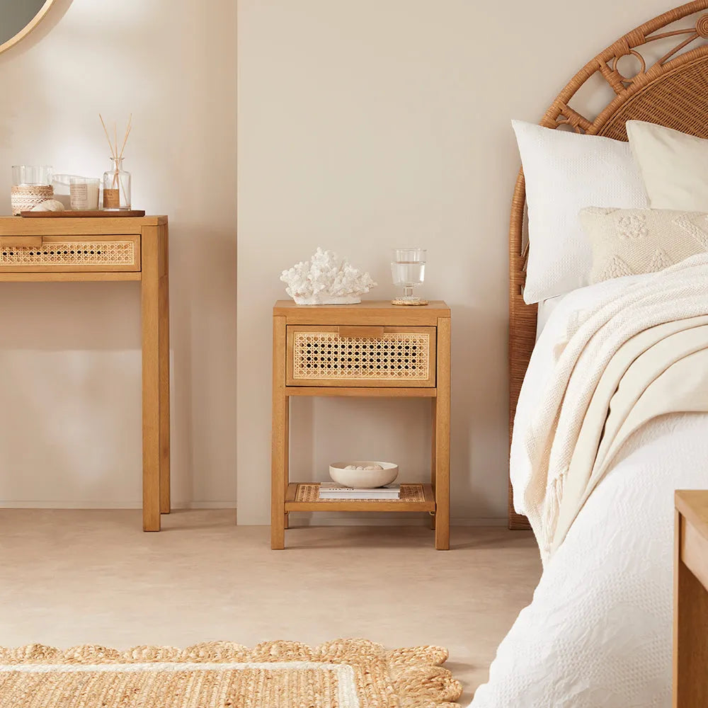 Fishe and Lilly Solid Wooden Nightstand Bali Rattan Bedside Table with 1 Drawer Furniture > Tables > Nightstands > Wooden Bedside Table > Natural Rattan Homeware > Bali Rattan Bedside Table with 1 Drawer emmy-jane-boutique.myshopify.com