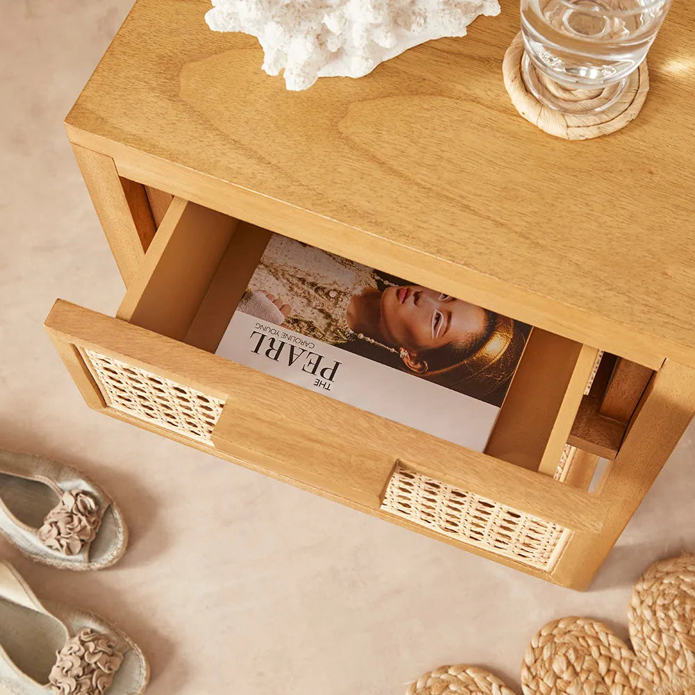 Fishe and Lilly Solid Wooden Nightstand Bali Rattan Bedside Table with 1 Drawer Furniture > Tables > Nightstands > Wooden Bedside Table > Natural Rattan Homeware > Bali Rattan Bedside Table with 1 Drawer emmy-jane-boutique.myshopify.com