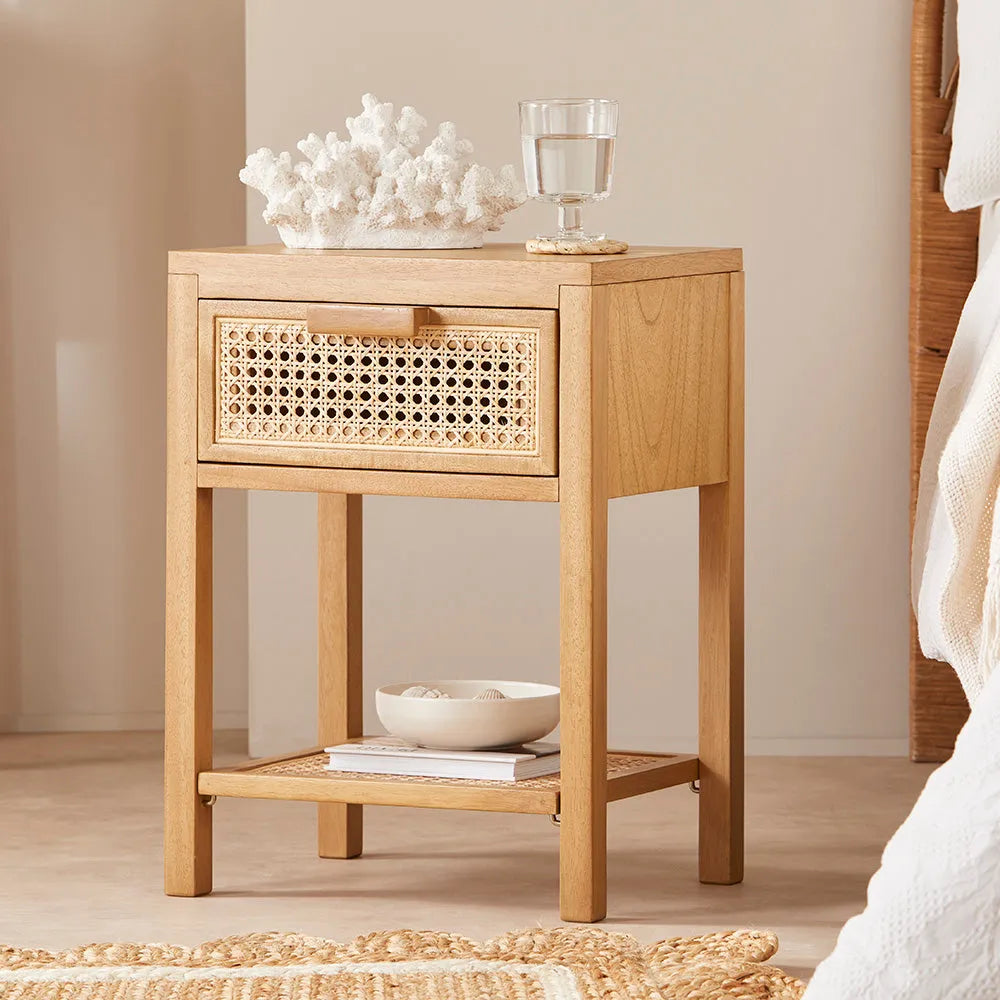 Fishe and Lilly Solid Wooden Nightstand Bali Rattan Bedside Table with 1 Drawer Furniture > Tables > Nightstands > Wooden Bedside Table > Natural Rattan Homeware > Bali Rattan Bedside Table with 1 Drawer emmy-jane-boutique.myshopify.com