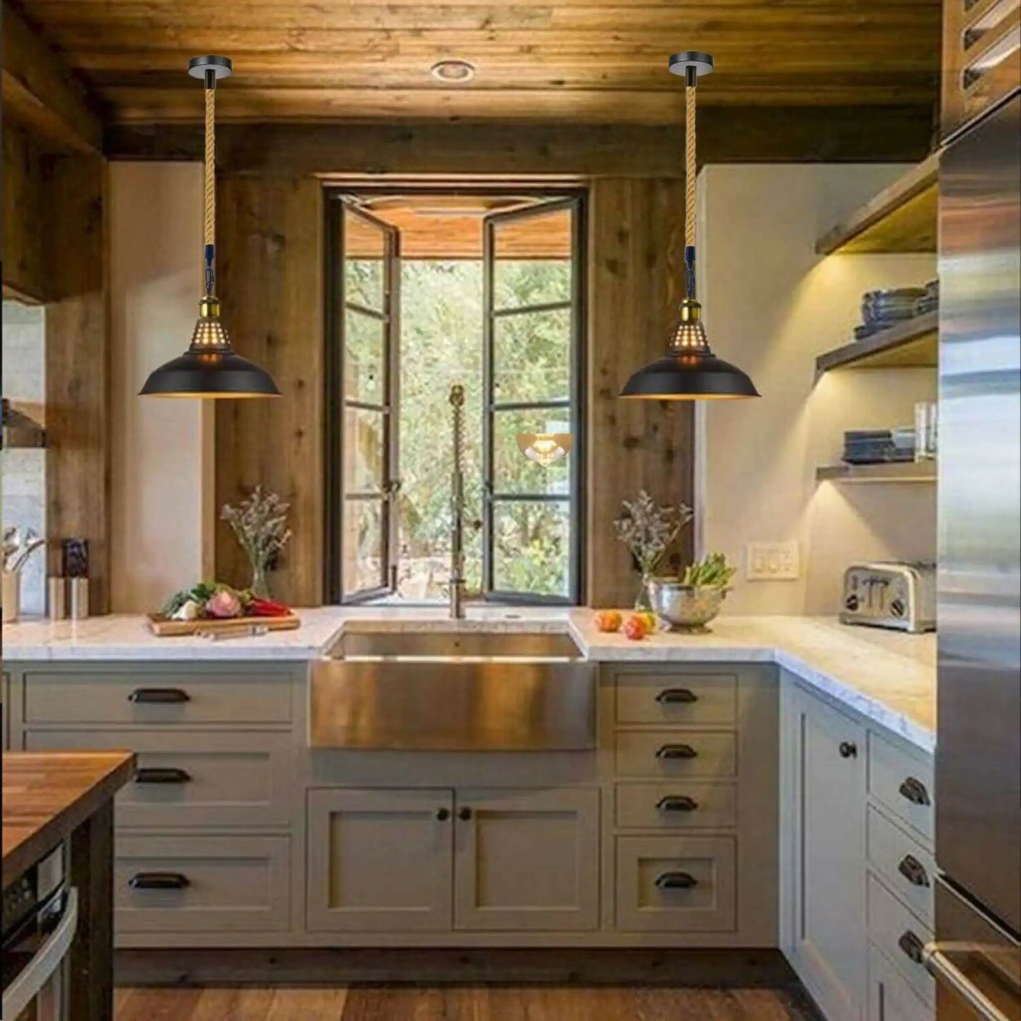 LEDSone UK Ltd Ceiling Lights Black Metal Ceiling Pendant Light Hemp Rope Home & Garden > Lighting > Lighting Fixtures > Ceiling Light Fixtures > Ceiling Lights Black > Metal Ceiling Lights > Pendant Lights > Hemp Rope Lights emmy-jane-boutique.myshopify.com