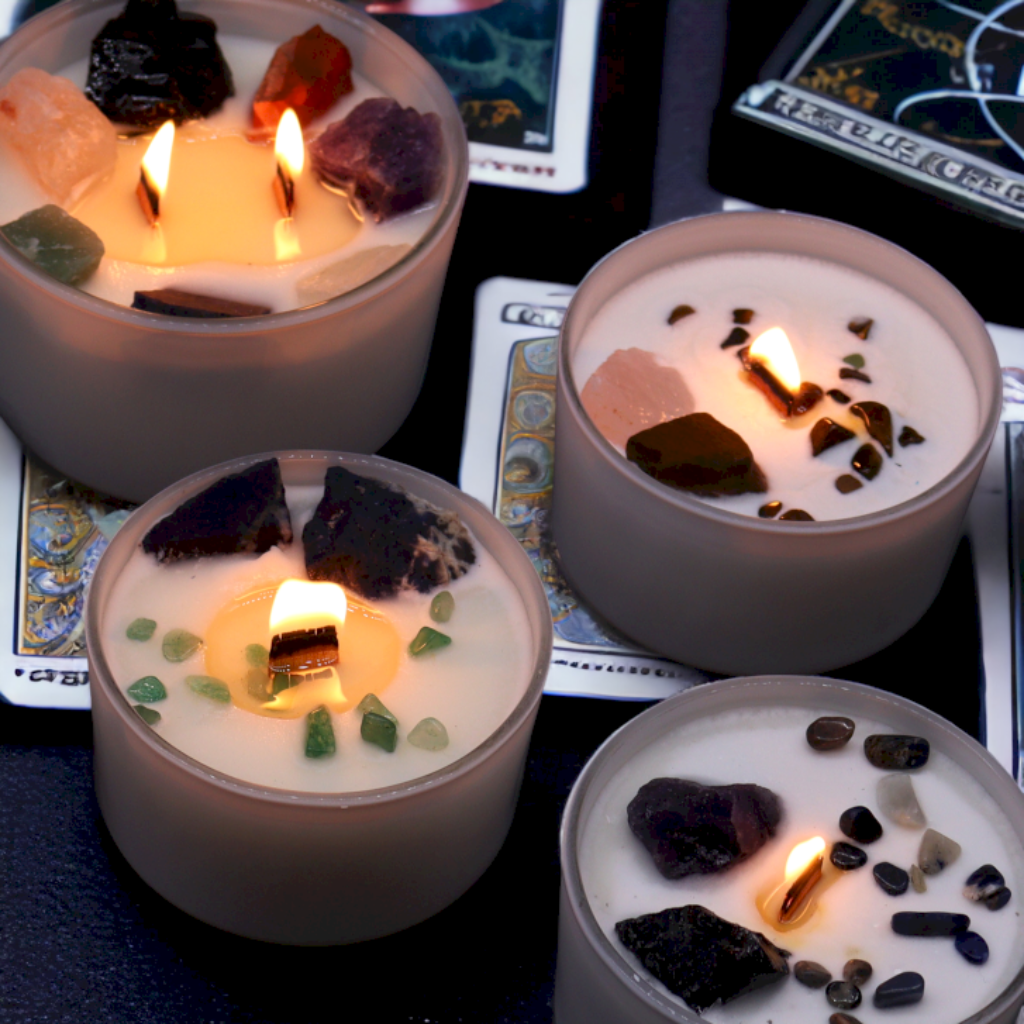 Crystal Candles - Chakra - Scented Soy Wax Jar Candles Infused With Gemstones