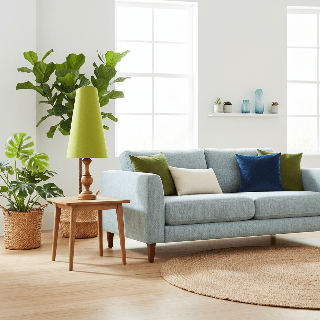 Cone Lampshade for Table Lamp in Green Cotton Fabric