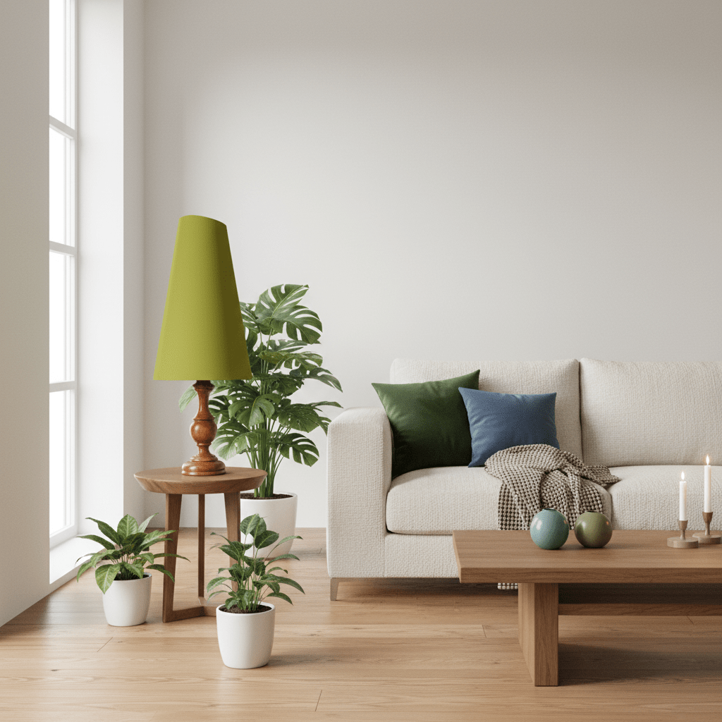 Cone Lampshade for Table Lamps in Bright Green Cotton