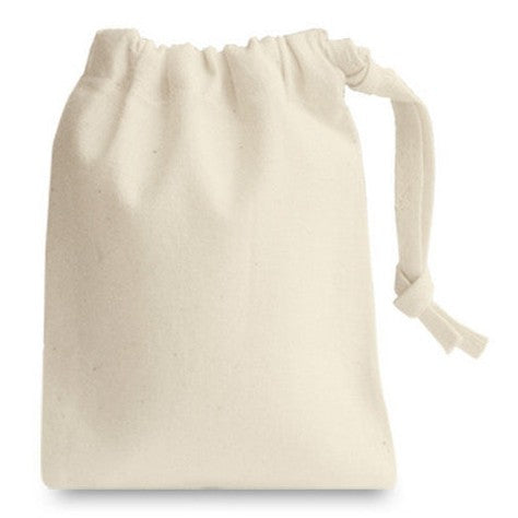Beige drawstring pouch on a white background