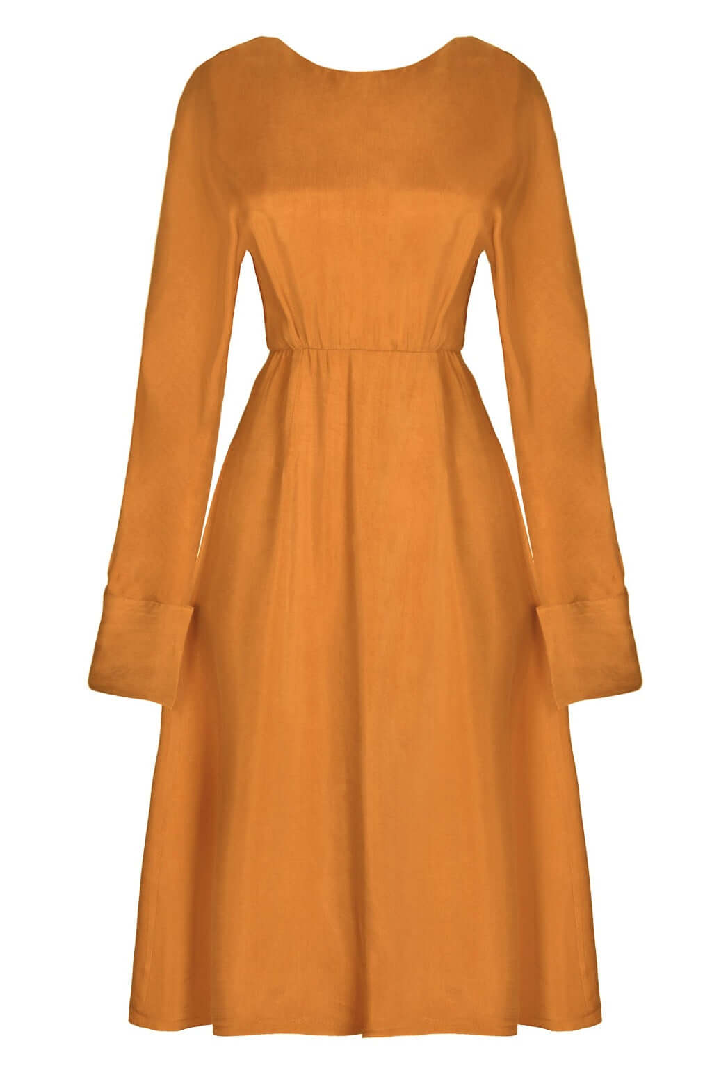 Mustard long sleeve Midi Dress-1