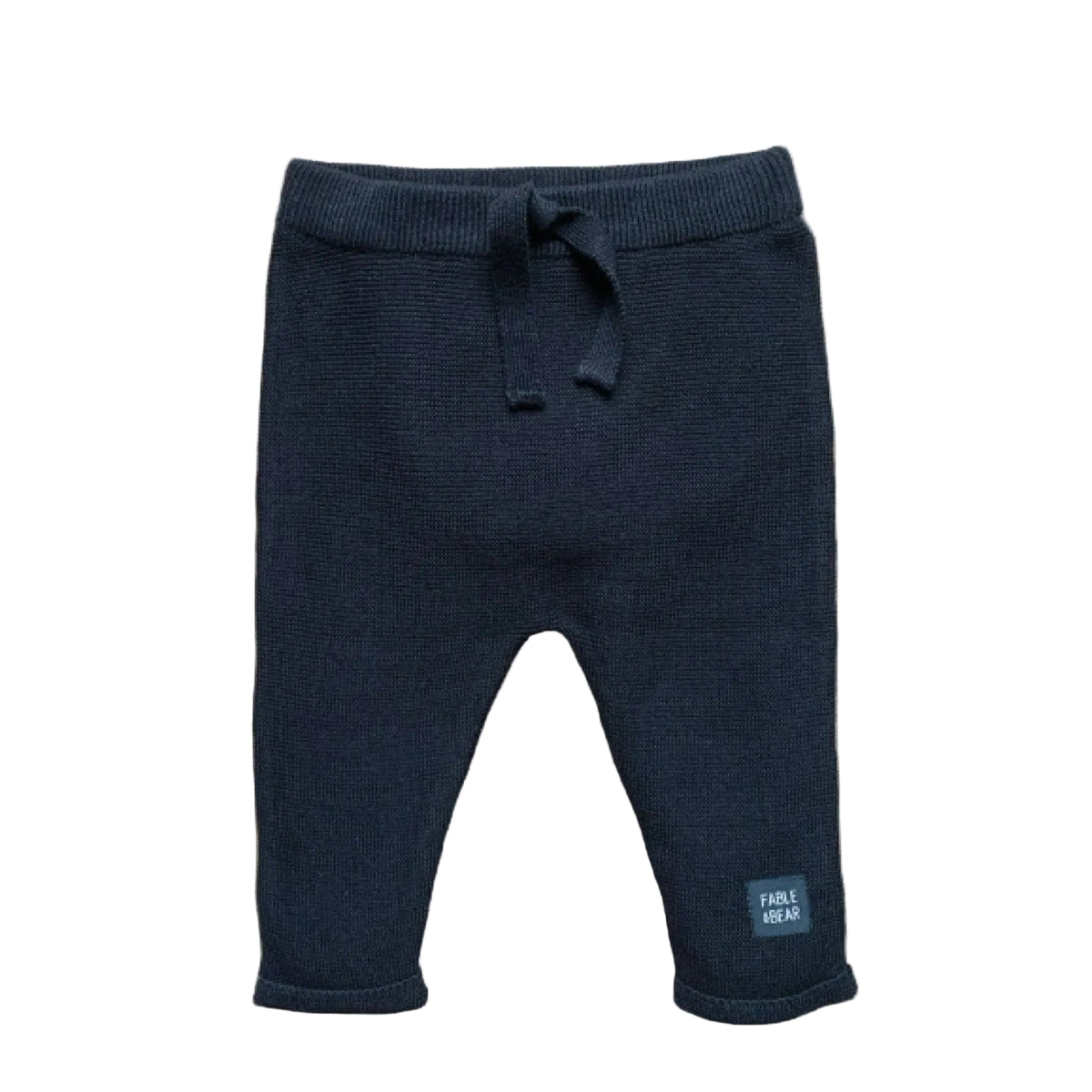 Black knitted organic cotton baby joggers with adjustable ankle cuffs