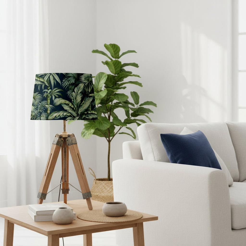 French Drum Lampshade with Jungle Leaf Design