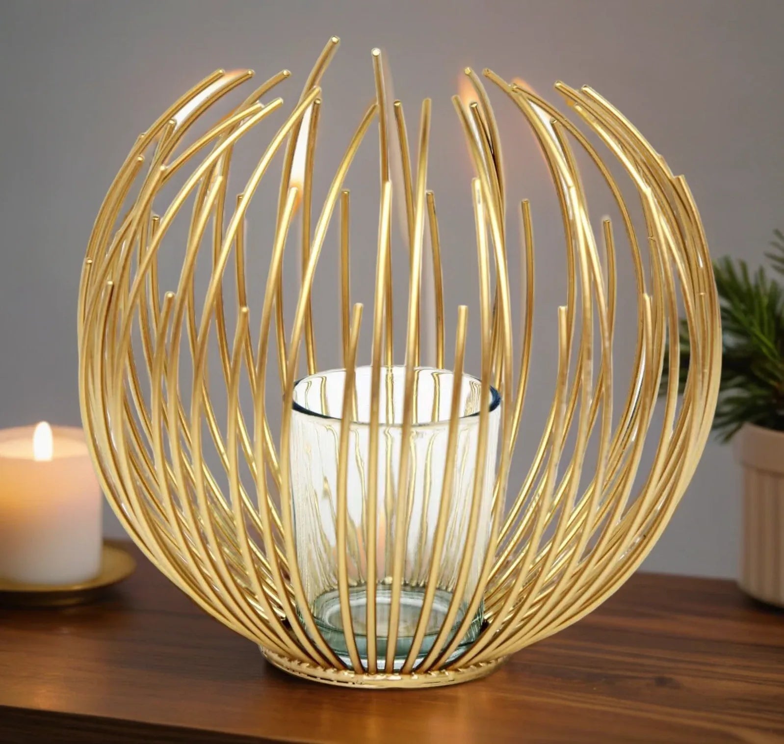 Gold Wire Candle Holder 16cm-0