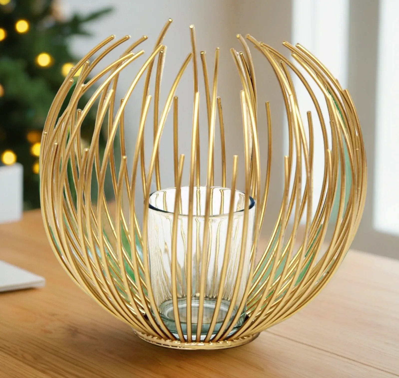 Gold Wire Candle Holder 16cm-0