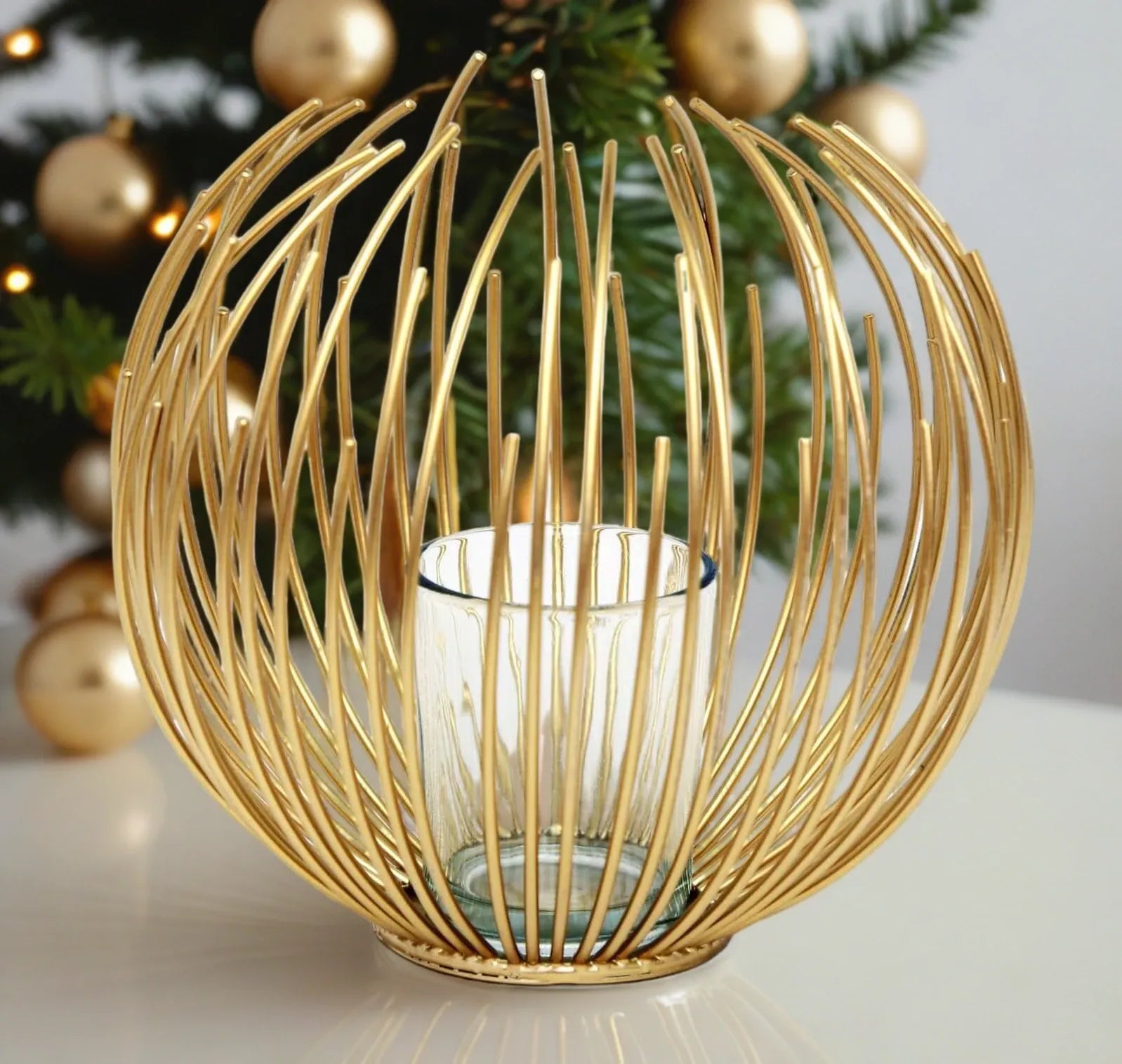 Gold Wire Candle Holder 16cm-0