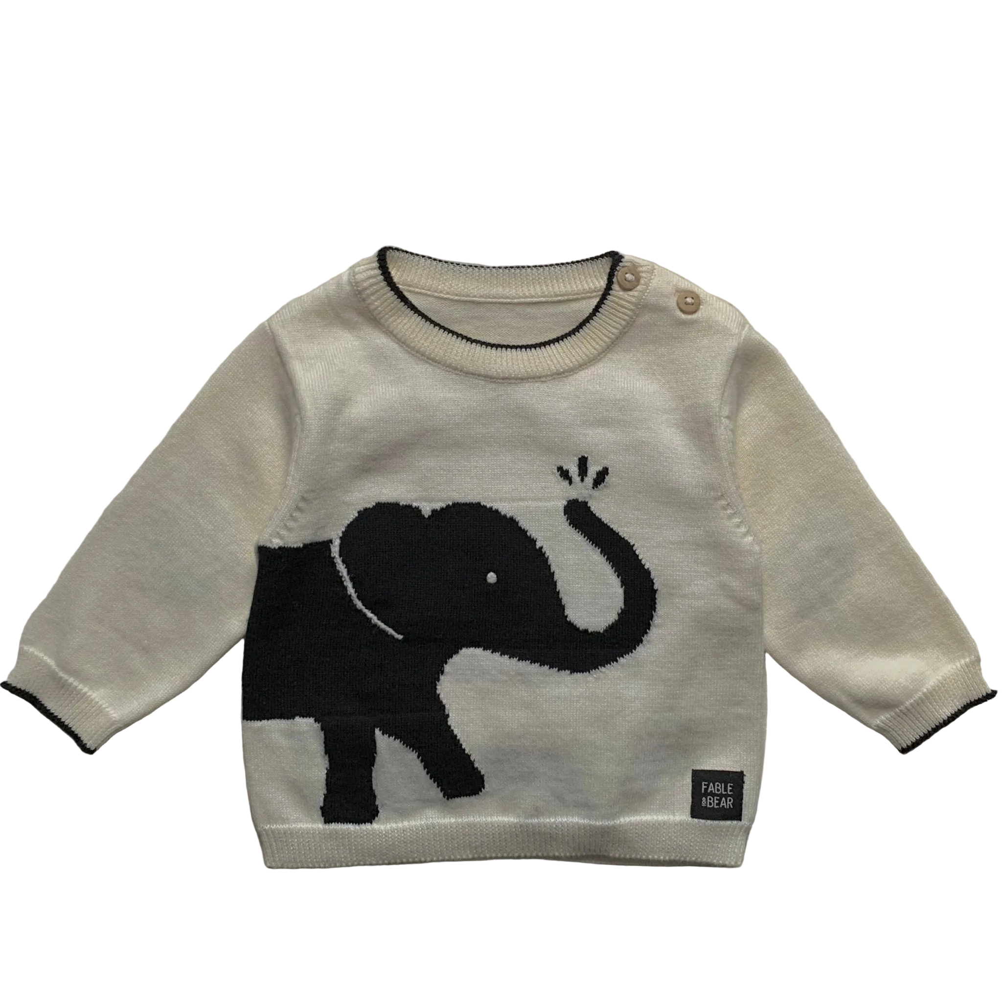 Children's sweater with an elephant design on a white background