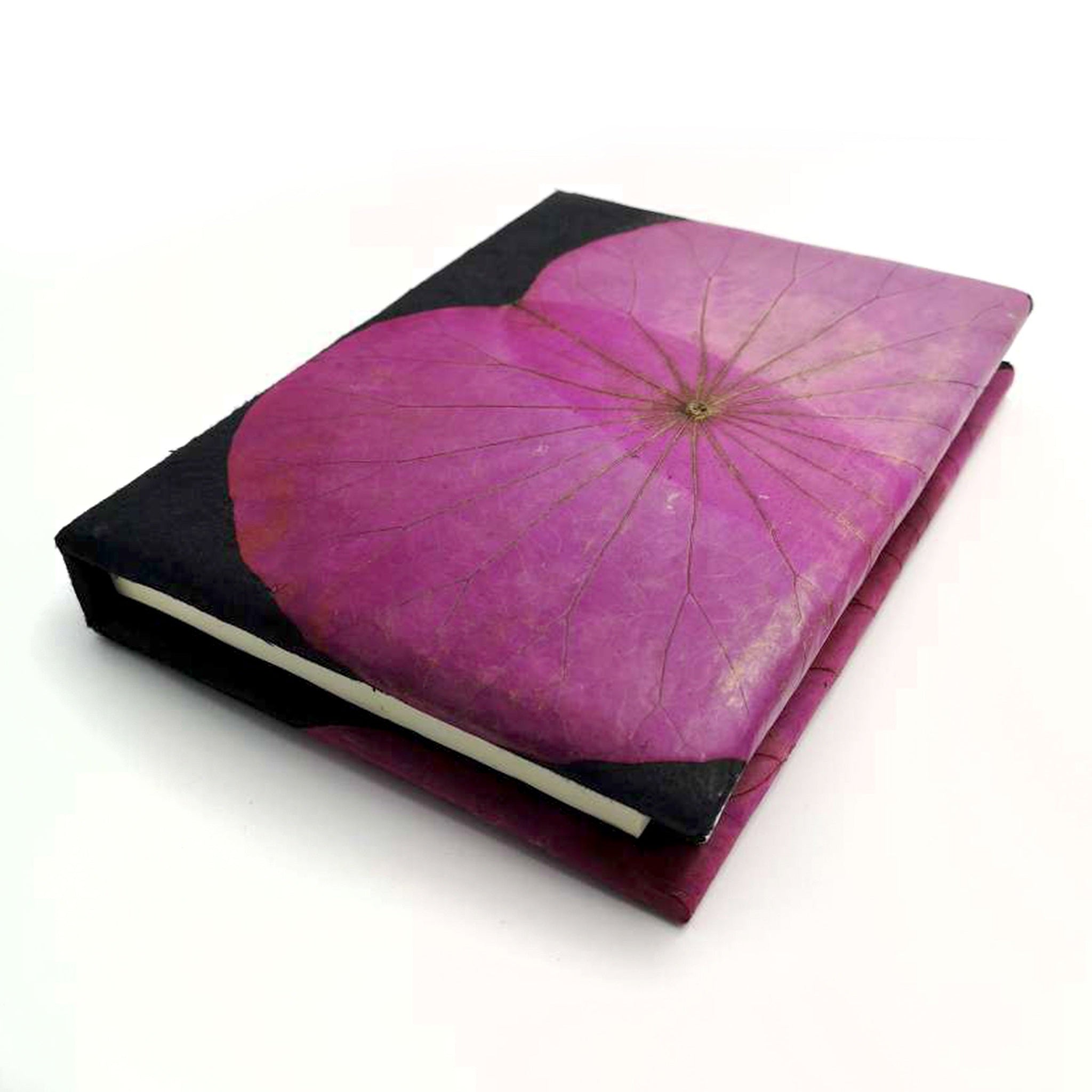 Notebook with a purple flower design on a white background