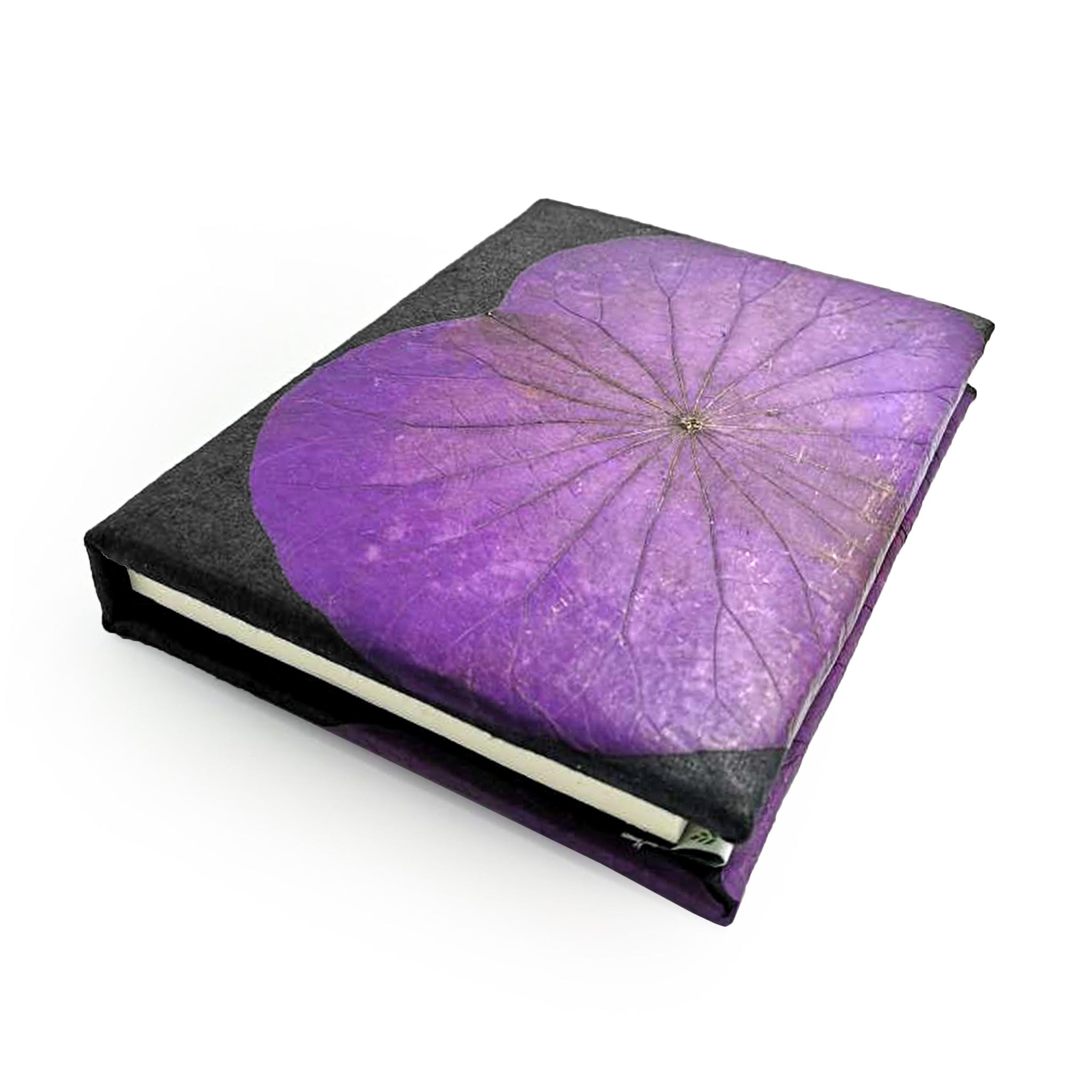 Notebook with a purple flower design on a white background