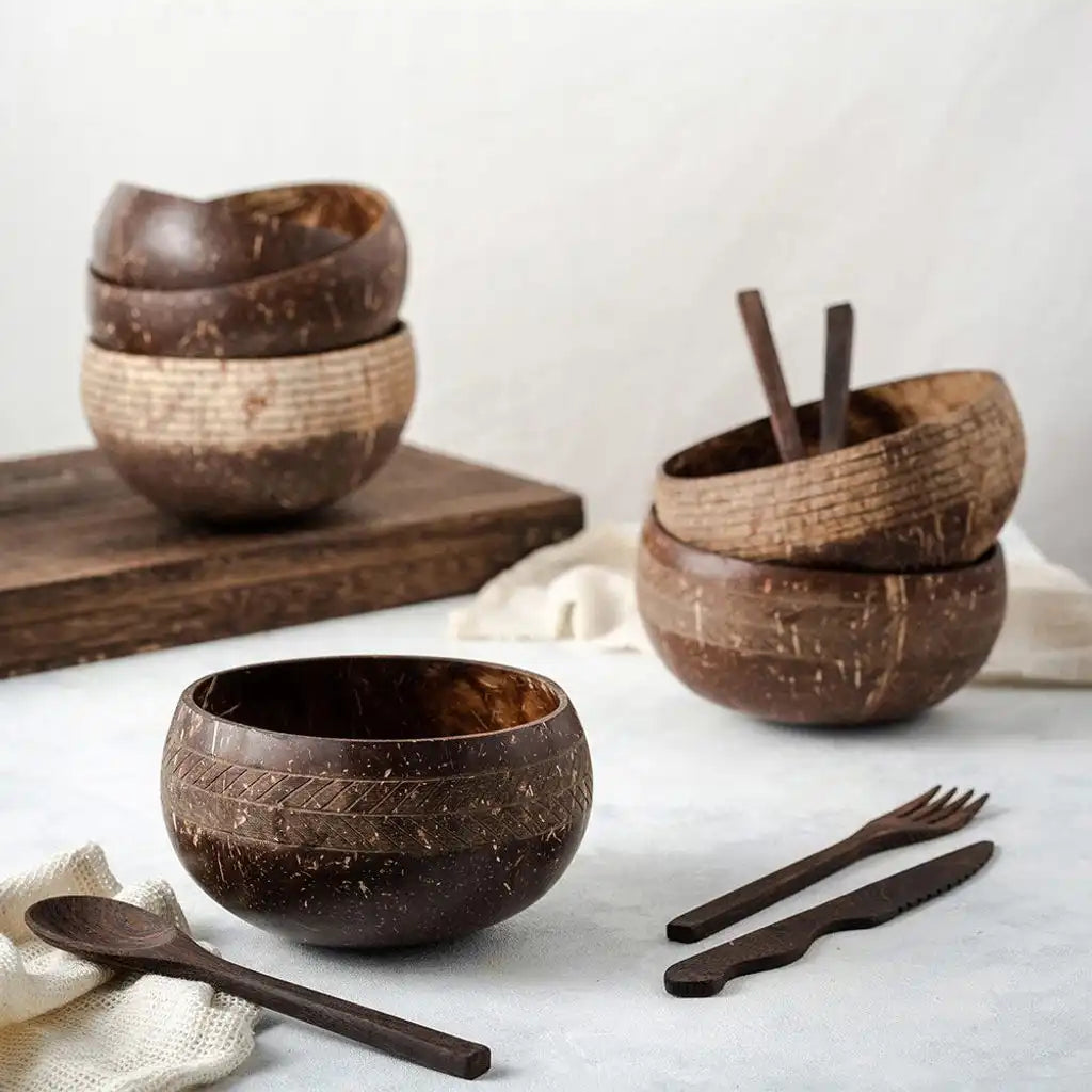 Jungle Culture Eco-friendly Organic Coconut Bowls & Spoons - Set of 4 & Free Bamboo Straws Home & Garden > Kitchen & Dining > Tableware > Dinnerware > Dinnerware Sets > Bowl Sets > Eco-Friendly Coconut Bowls emmy-jane-boutique.myshopify.com