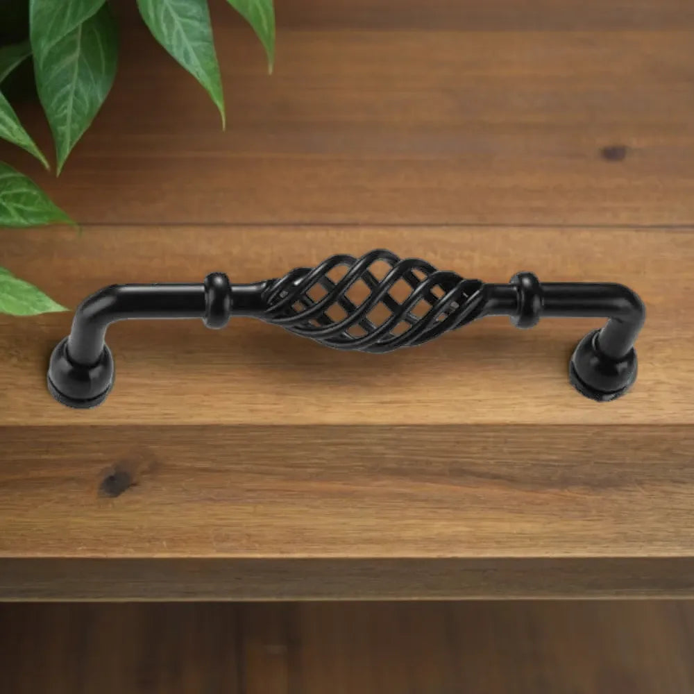 Black Vintage Cabinet Pull with Metal Hollow Design, 143mm ~2414-1