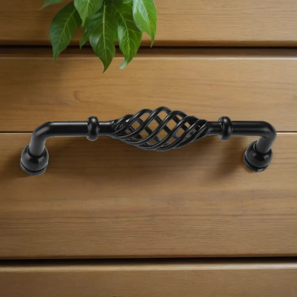 Black Vintage Cabinet Pull with Metal Hollow Design, 143mm ~2414-1