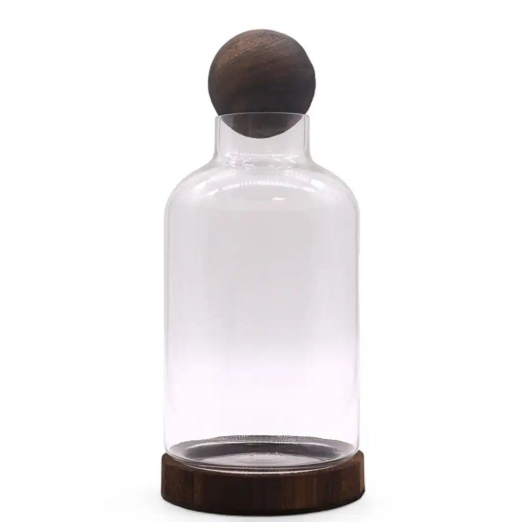 Ancient Wisdom Glass Terrariums on Dark Tung Wood Ball Top Home & Garden > Decor > Vases > Glass Vases > Glass Terrariums on Dark Tung Wood Ball Top emmy-jane-boutique.myshopify.com